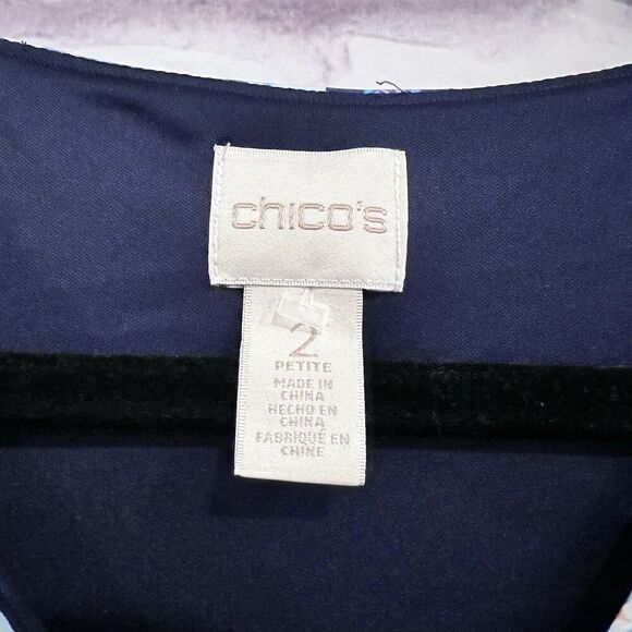 Chico's Handkerchief Hem Mixed Media Asymmetric Twist Dress 2 Petite Stretch - Picture 8 of 11